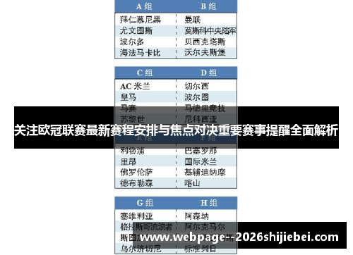 关注欧冠联赛最新赛程安排与焦点对决重要赛事提醒全面解析